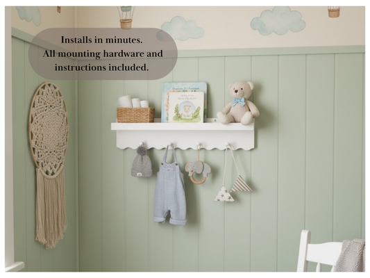 Scalloped Nursery Shelf with Hooks