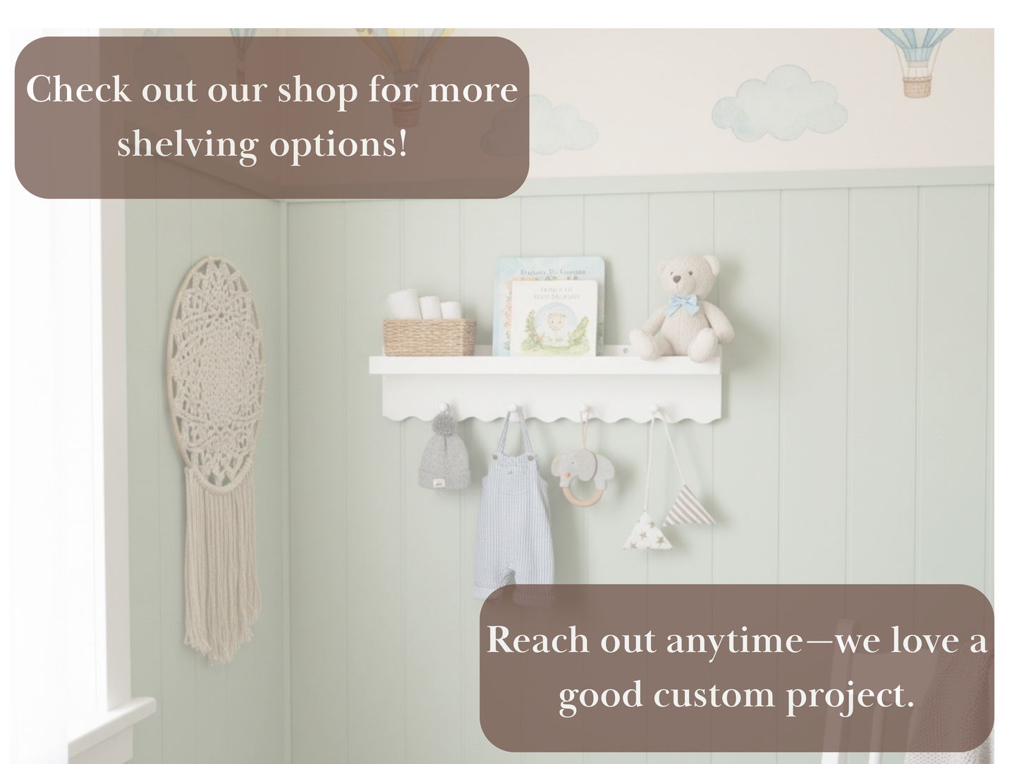Scalloped Nursery Shelf with Hooks