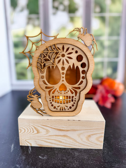 Spider & Web Skull Tea Light Holder