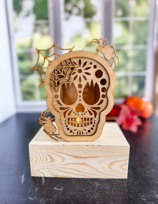 Spider & Web Skull Tea Light Holder