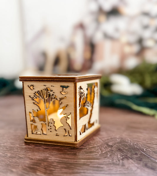 Five Sided Tea-Light Holiday Scene