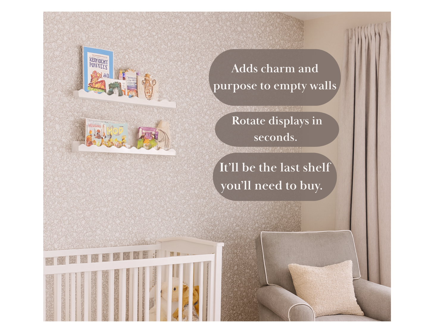 White Scalloped Kid's Floating Shelf