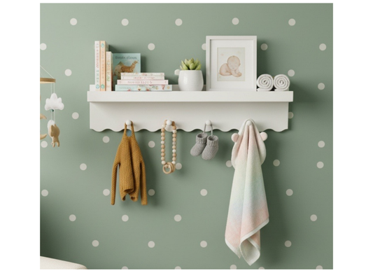 Scalloped Nursery Shelf with Hooks