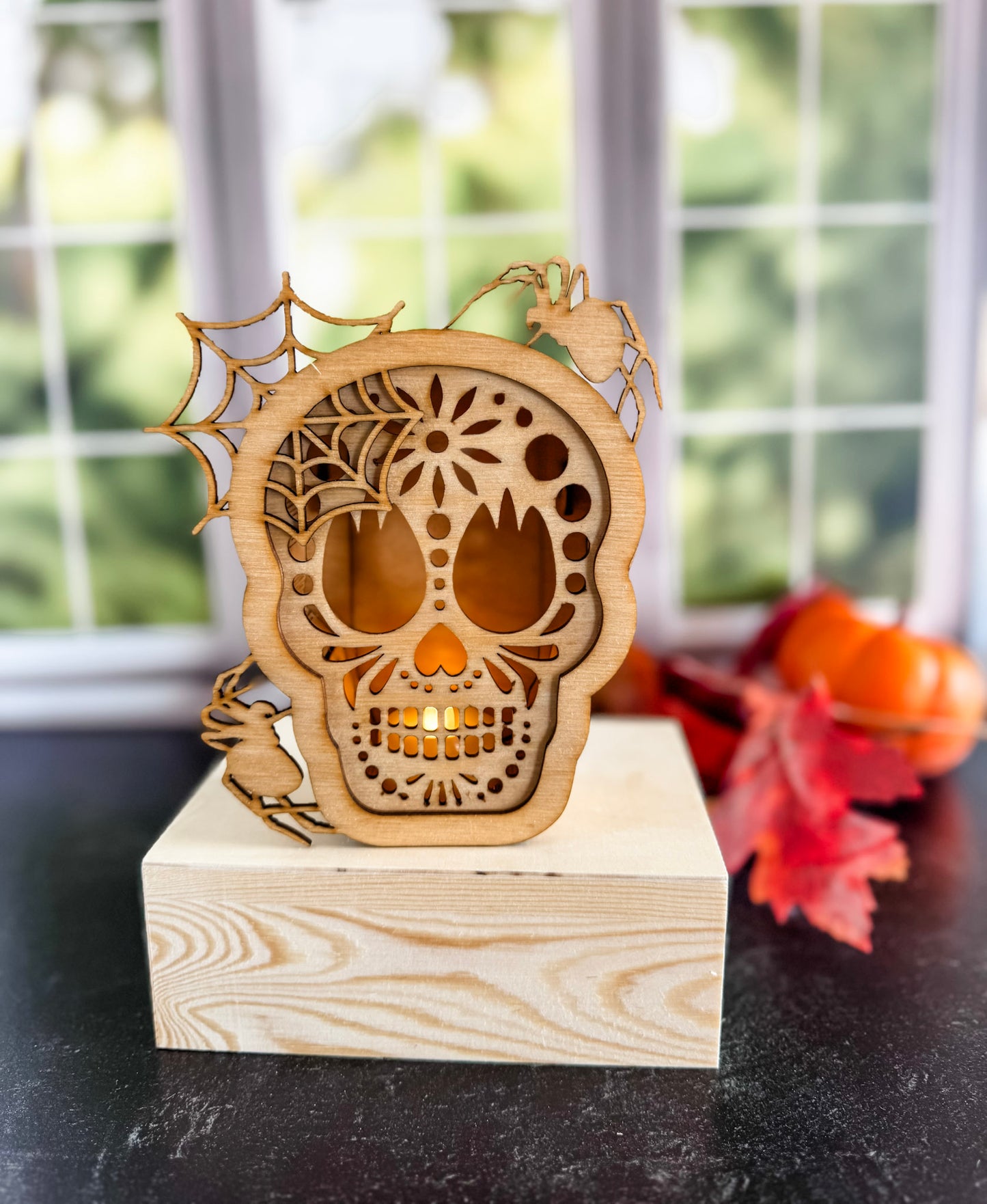 Spider & Web Skull Tea Light Holder