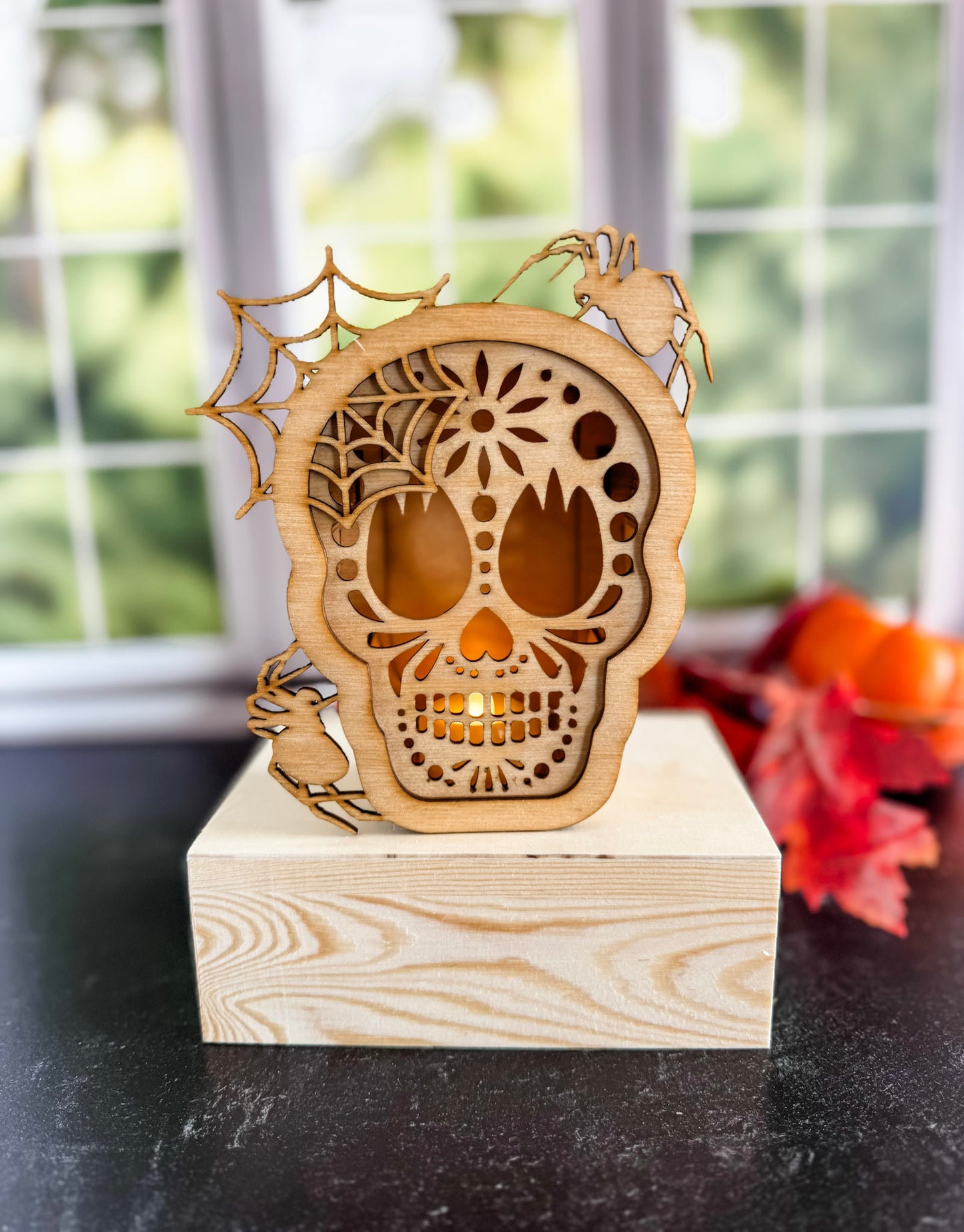 Spider & Web Skull Tea Light Holder