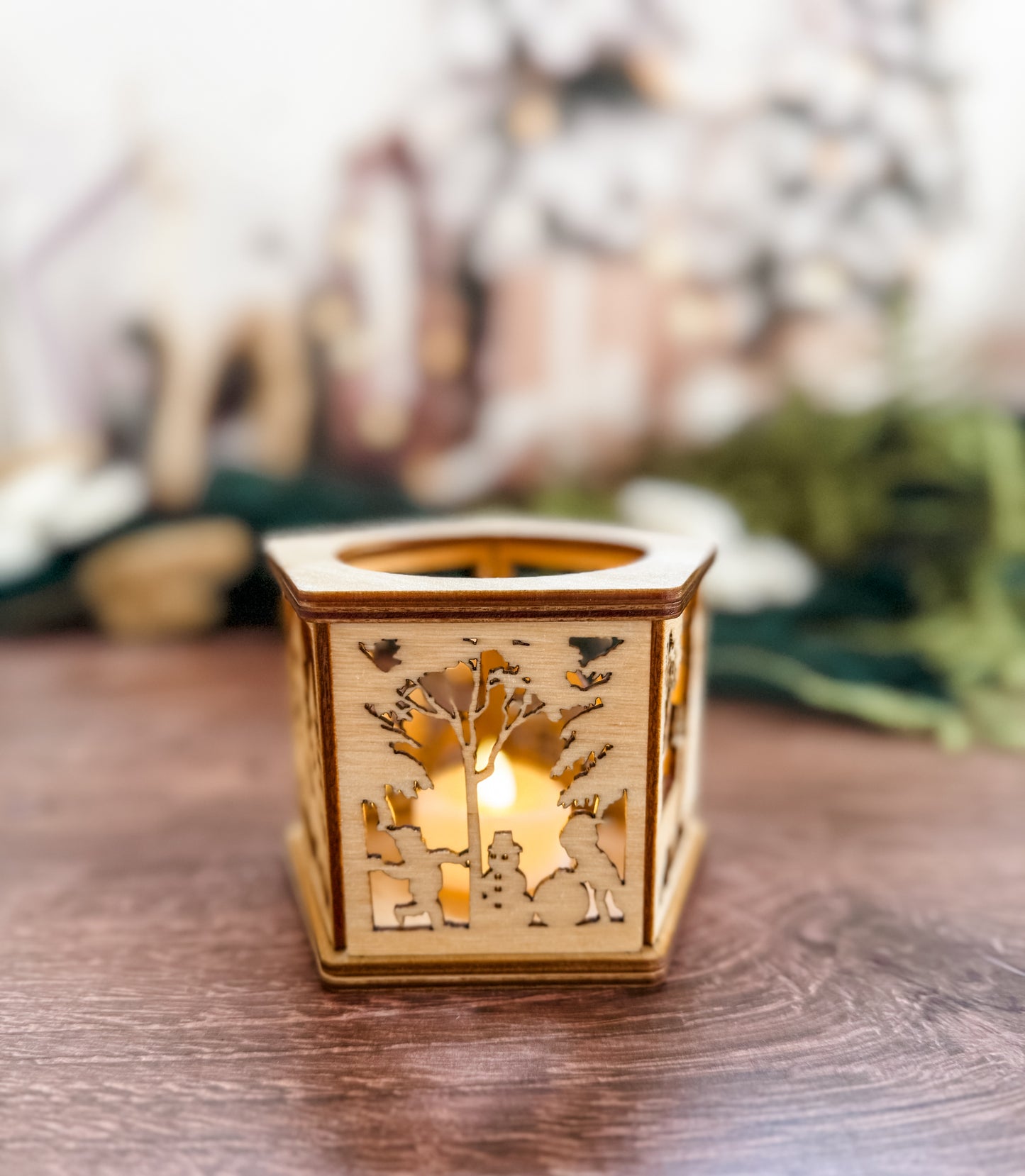 Five Sided Tea-Light Holiday Scene