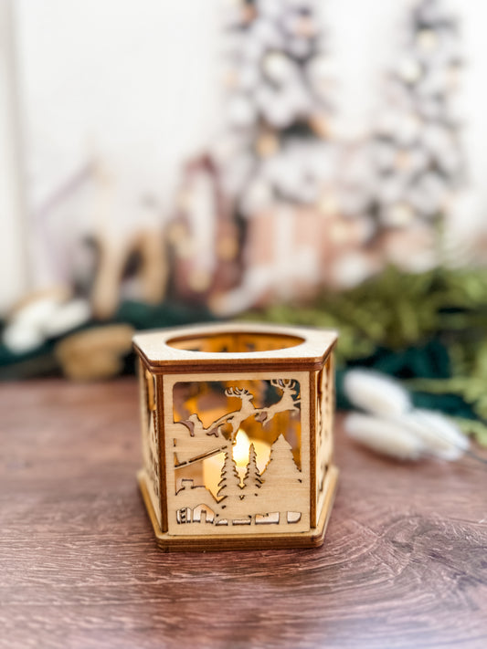 Five Sided Tea-Light Holiday Scene