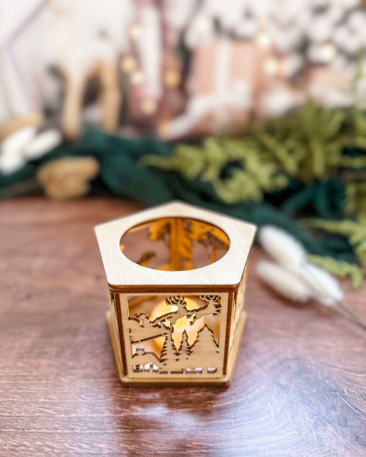 Five Sided Tea-Light Holiday Scene