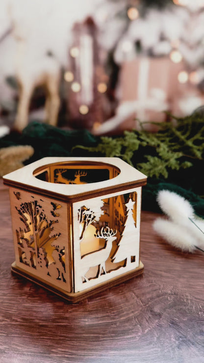 Five Sided Tea-Light Holiday Scene