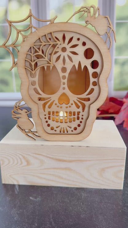 Spider & Web Skull Tea Light Holder